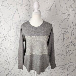 J. Crew Gray Wool Blend Lace Panel Crewneck Sweater